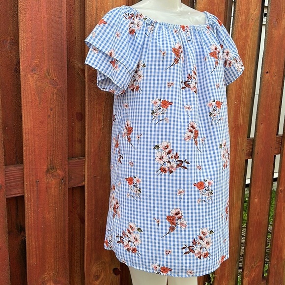 Purple Snow Gingham Floral Mini Dress Size XL - Picture 4 of 11